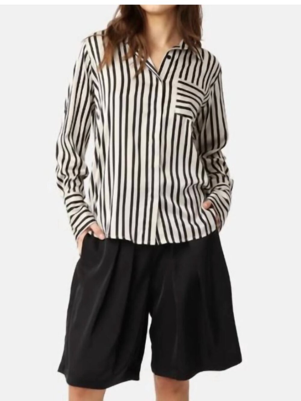 Karmamia Mason Collared Shirt Black Stripe Button Down Relaxed S